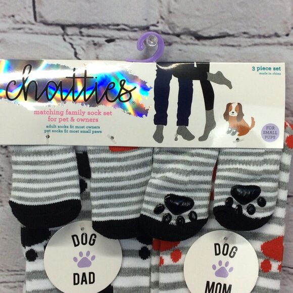 Chatties Matching Sock Set For Pet & Owner Small Pups Dad Mom Dog Cozy Pink/Gray - Picture 2 of 4